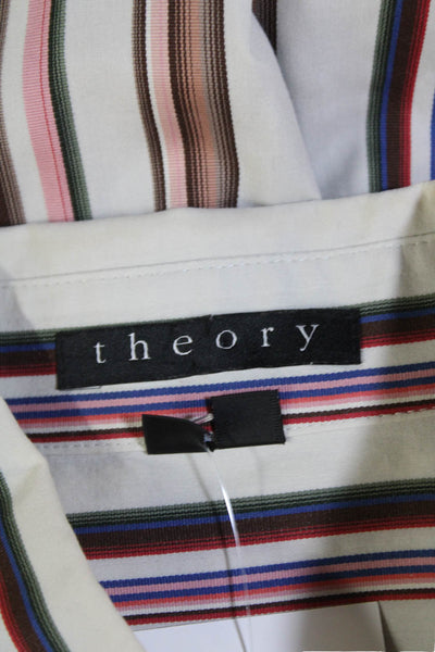 Theory Mens Cotton Striped Collared Long Sleeve Button-Down Shirt Beige Size M