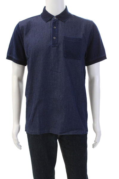 Michael Kors Mens Cotton Short Sleeve Button-Up Polo Shirt Blue Size M