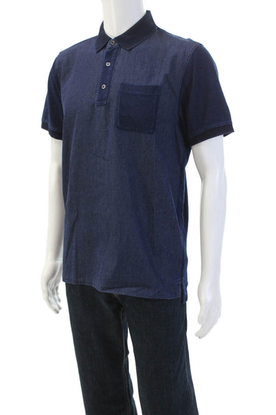 Michael Kors Mens Cotton Short Sleeve Button-Up Polo Shirt Blue Size M