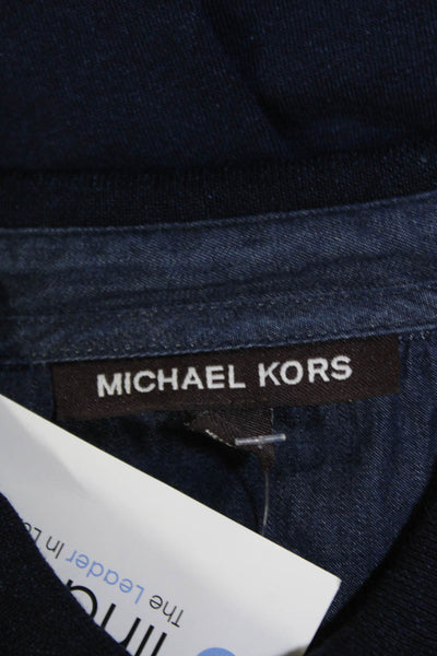 Michael Kors Mens Cotton Short Sleeve Button-Up Polo Shirt Blue Size M