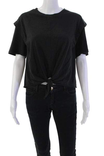 Rag & Bone Womens Short Sleeve Scoop Neck Tie Front Shirt Black Size Small