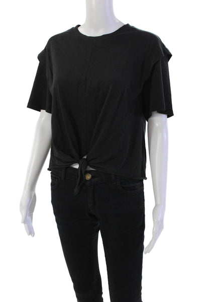 Rag & Bone Womens Short Sleeve Scoop Neck Tie Front Shirt Black Size Small