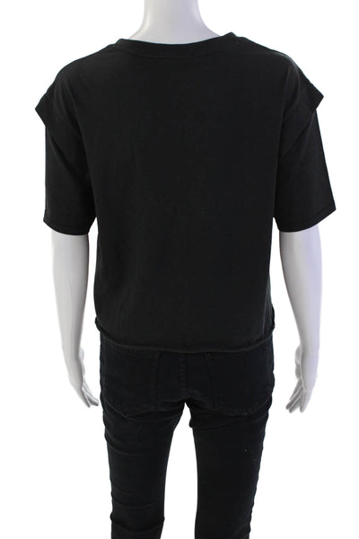 Rag & Bone Womens Short Sleeve Scoop Neck Tie Front Shirt Black Size Small