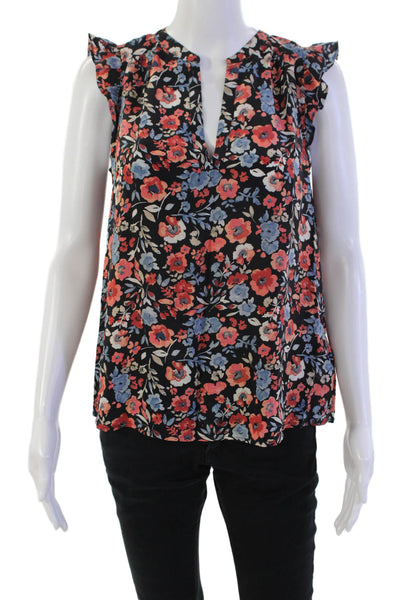 Joie Womens Textured V-neck Sleeveless Floral Printed Blouse Black Size XS
