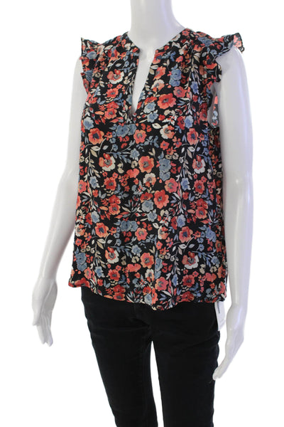 Joie Womens Textured V-neck Sleeveless Floral Printed Blouse Black Size XS