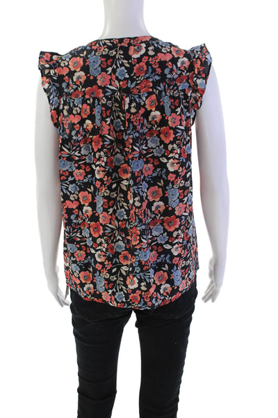 Joie Womens Textured V-neck Sleeveless Floral Printed Blouse Black Size XS