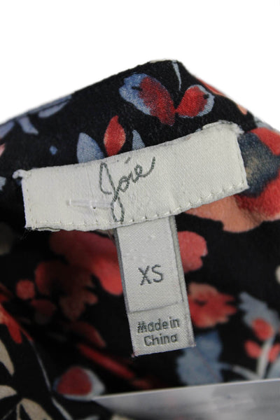 Joie Womens Textured V-neck Sleeveless Floral Printed Blouse Black Size XS