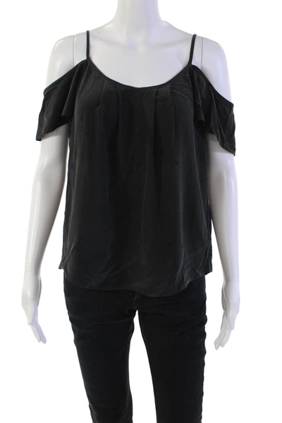 Joie Womens Textured Short Sleeve V-neck Lined Sleek Blouse Black Size XS