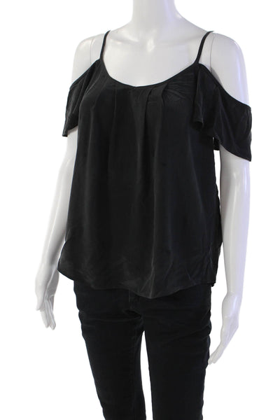 Joie Womens Textured Short Sleeve V-neck Lined Sleek Blouse Black Size XS