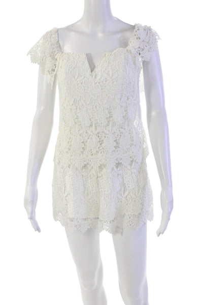 Yumi Kim Womens Textured Lined Sleeveless Layered Floral Short Dress White Size