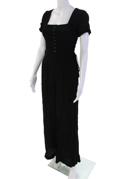 Maeve Anthropologie Womens Short Sleeve Zip Button Jumpsuit Black Size S