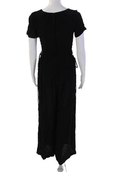 Maeve Anthropologie Womens Short Sleeve Zip Button Jumpsuit Black Size S