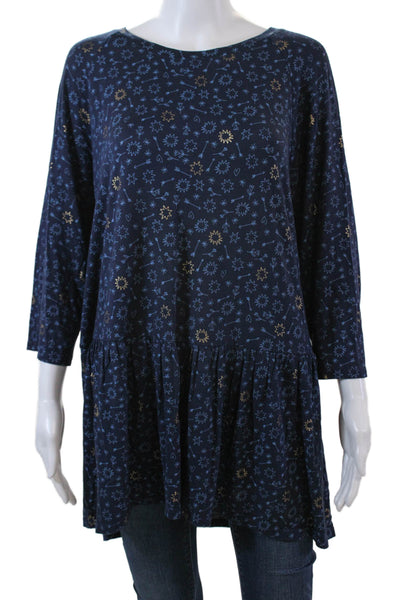 Boden Womens Geometric Print 3/4 Sleeve Babydoll Blouse Top Blue Size L