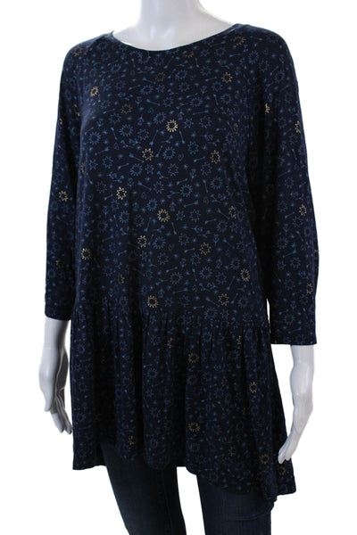 Boden Womens Geometric Print 3/4 Sleeve Babydoll Blouse Top Blue Size L