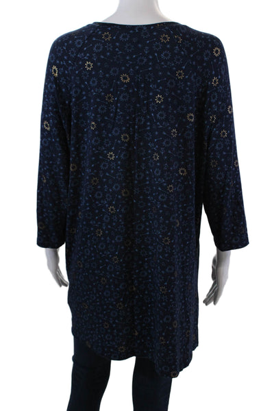Boden Womens Geometric Print 3/4 Sleeve Babydoll Blouse Top Blue Size L