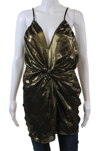 Free People Womens Sleeveless V-Neck Twisted Tank Top Metallic Gold Size 6
