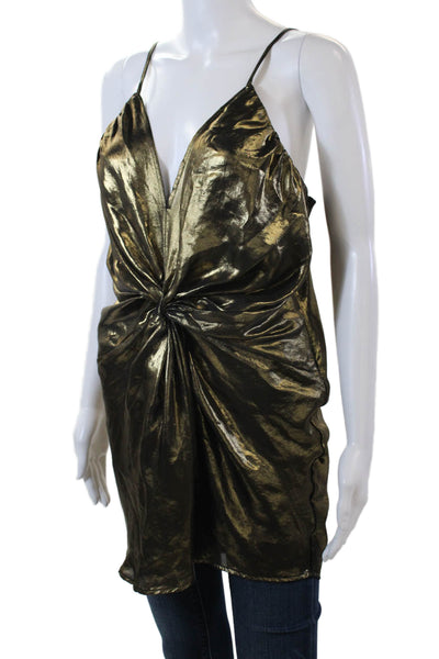 Free People Womens Sleeveless V-Neck Twisted Tank Top Metallic Gold Size 6