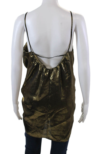 Free People Womens Sleeveless V-Neck Twisted Tank Top Metallic Gold Size 6