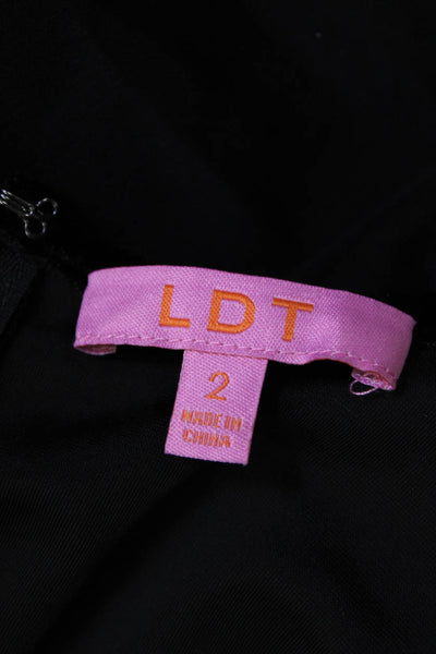 LDT Womens Long Puff Sleeve Velvet Tie Waist Shift Dress Black Size 2