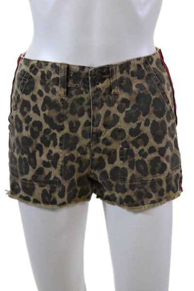 Pam & Gela Womens Cotton Animal Print Four Pocket Mid-Rise Shorts Brown Size 25
