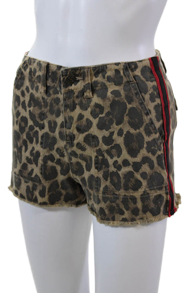 Pam & Gela Womens Cotton Animal Print Four Pocket Mid-Rise Shorts Brown Size 25