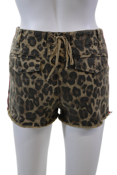 Pam & Gela Womens Cotton Animal Print Four Pocket Mid-Rise Shorts Brown Size 25