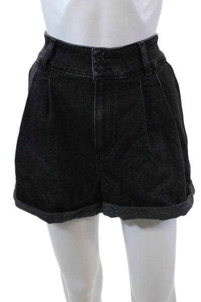 Paige Womens Cotton Denim Pleated Four Pocket High-Rise Shorts Black Size 32