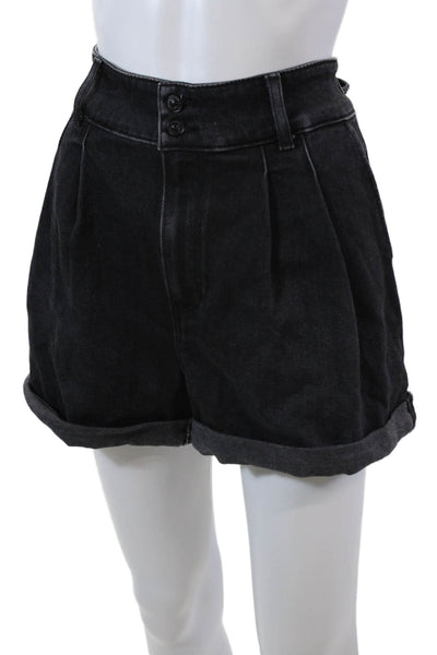 Paige Womens Cotton Denim Pleated Four Pocket High-Rise Shorts Black Size 32