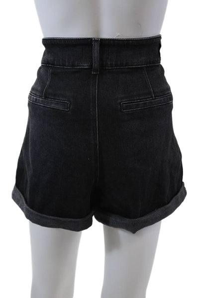 Paige Womens Cotton Denim Pleated Four Pocket High-Rise Shorts Black Size 32