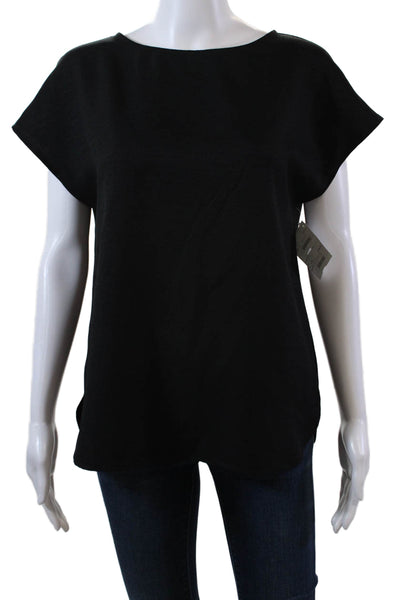 Estelle & Finn Womens Round Neck Short Sleeve Pullover Blouse Top Black Size XS