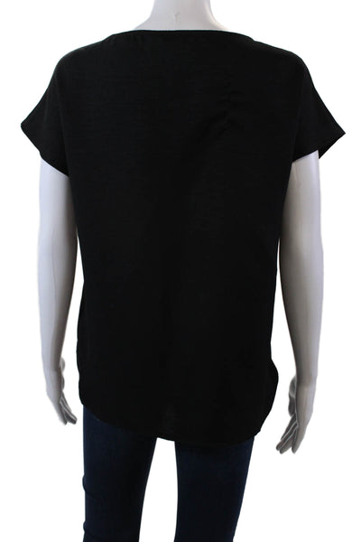 Estelle & Finn Womens Round Neck Short Sleeve Pullover Blouse Top Black Size XS