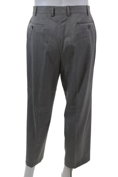 Bloomingdales The Mens Store Mens Wool Zippered Dress Pants Gray Size 34