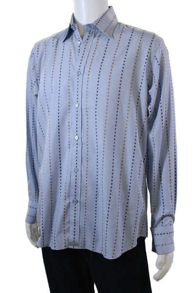 Ted Baker London Mens Cotton Geometric Collared Button-Down Shirt Blue Size 3