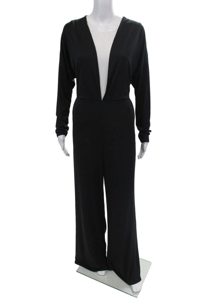 Zara Womens Two-Toned Round Neck Long Sleeve Zip Up Jumpsuit Black Size L