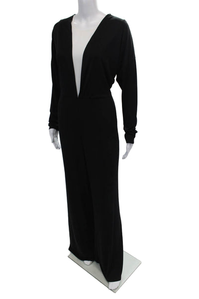Zara Womens Two-Toned Round Neck Long Sleeve Zip Up Jumpsuit Black Size L