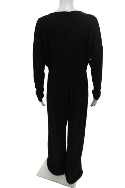 Zara Womens Two-Toned Round Neck Long Sleeve Zip Up Jumpsuit Black Size L
