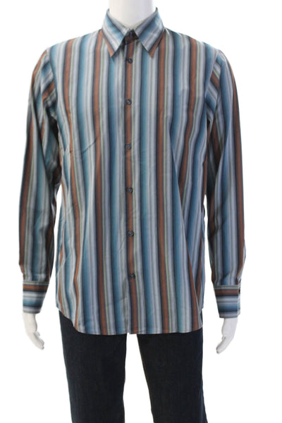 Boss Hugo Boss Mens Cotton Striped Casual Button-Down Shirt Blue Size M