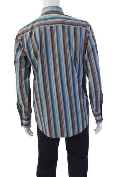 Boss Hugo Boss Mens Cotton Striped Casual Button-Down Shirt Blue Size M