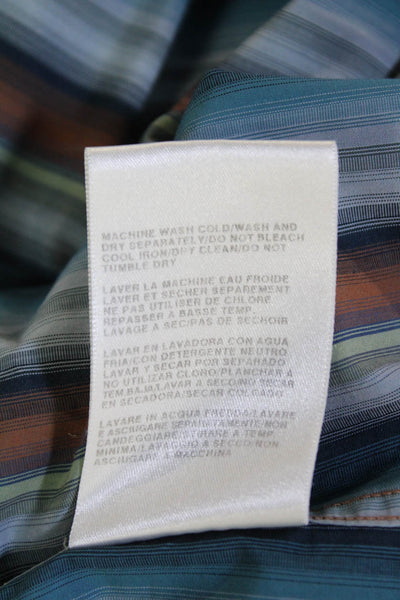 Boss Hugo Boss Mens Cotton Striped Casual Button-Down Shirt Blue Size M