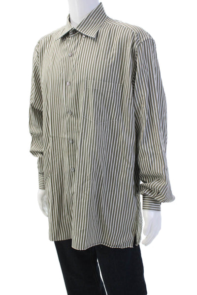 Ermenegildo Zegna Mens Cotton Long Sleeve Stripe Button Up Shirt Green Size XXL