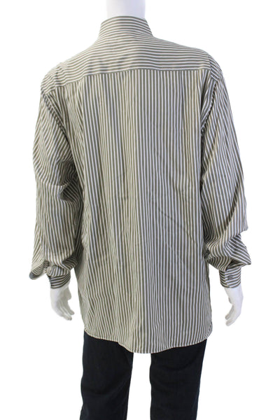 Ermenegildo Zegna Mens Cotton Long Sleeve Stripe Button Up Shirt Green Size XXL