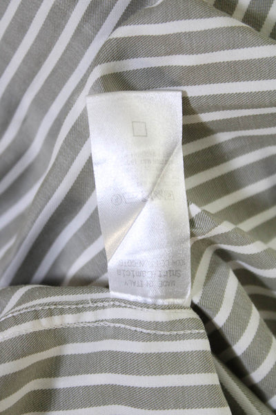 Ermenegildo Zegna Mens Cotton Long Sleeve Stripe Button Up Shirt Green Size XXL