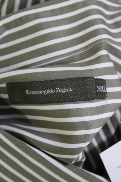 Ermenegildo Zegna Mens Cotton Long Sleeve Stripe Button Up Shirt Green Size XXL