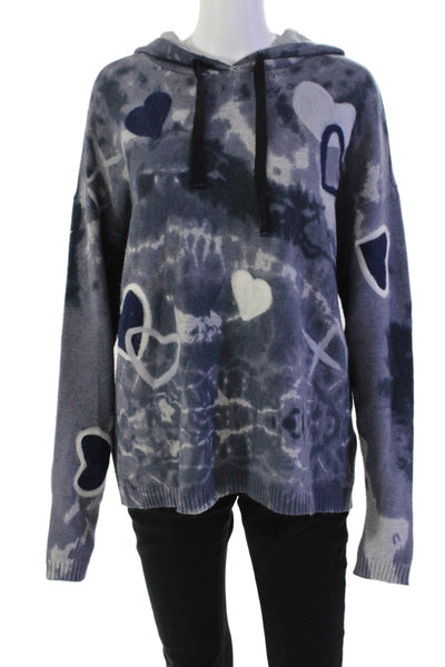 Charlie Womens Knit Tie Dye + Heart Print Pullover Hoodie Navy Size L