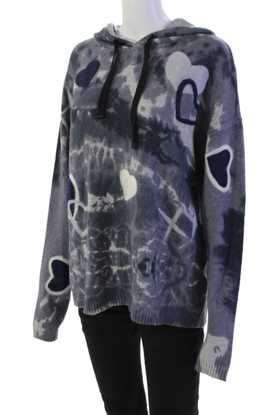 Charlie Womens Knit Tie Dye + Heart Print Pullover Hoodie Navy Size L