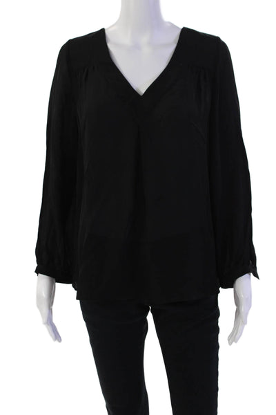 Joie Womens Silk V-Neck Long Sleeve Pullover Blouse Top Black Size XS