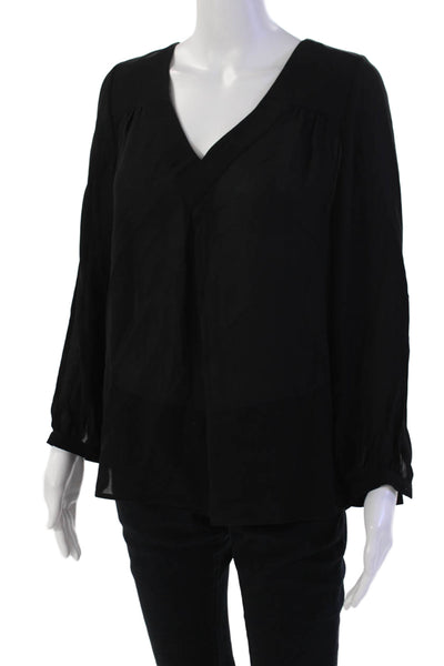 Joie Womens Silk V-Neck Long Sleeve Pullover Blouse Top Black Size XS