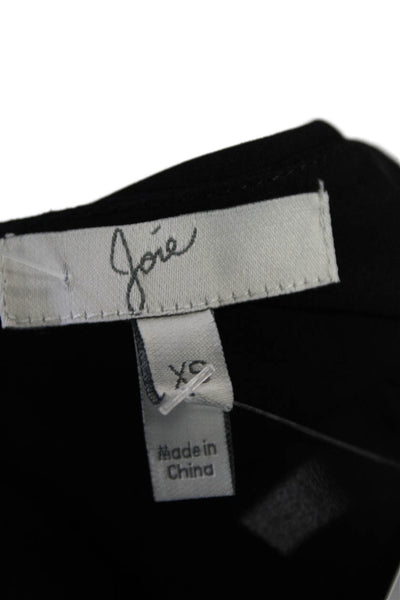 Joie Womens Silk V-Neck Long Sleeve Pullover Blouse Top Black Size XS