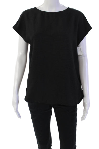 Estelle & Finn Womens Round Neck Short Sleeve Pullover Blouse Top Black Sz XS