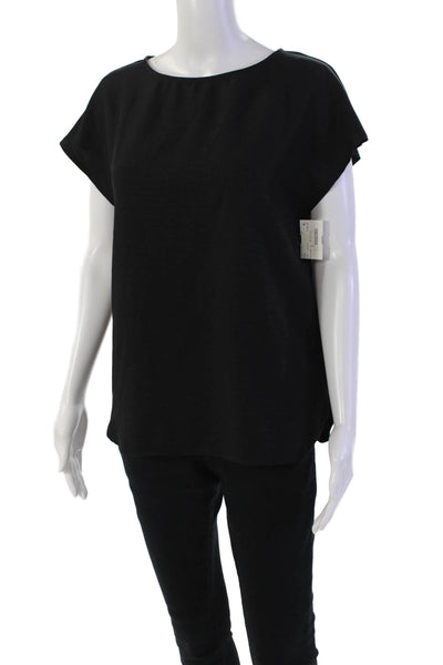 Estelle & Finn Womens Round Neck Short Sleeve Pullover Blouse Top Black Sz XS